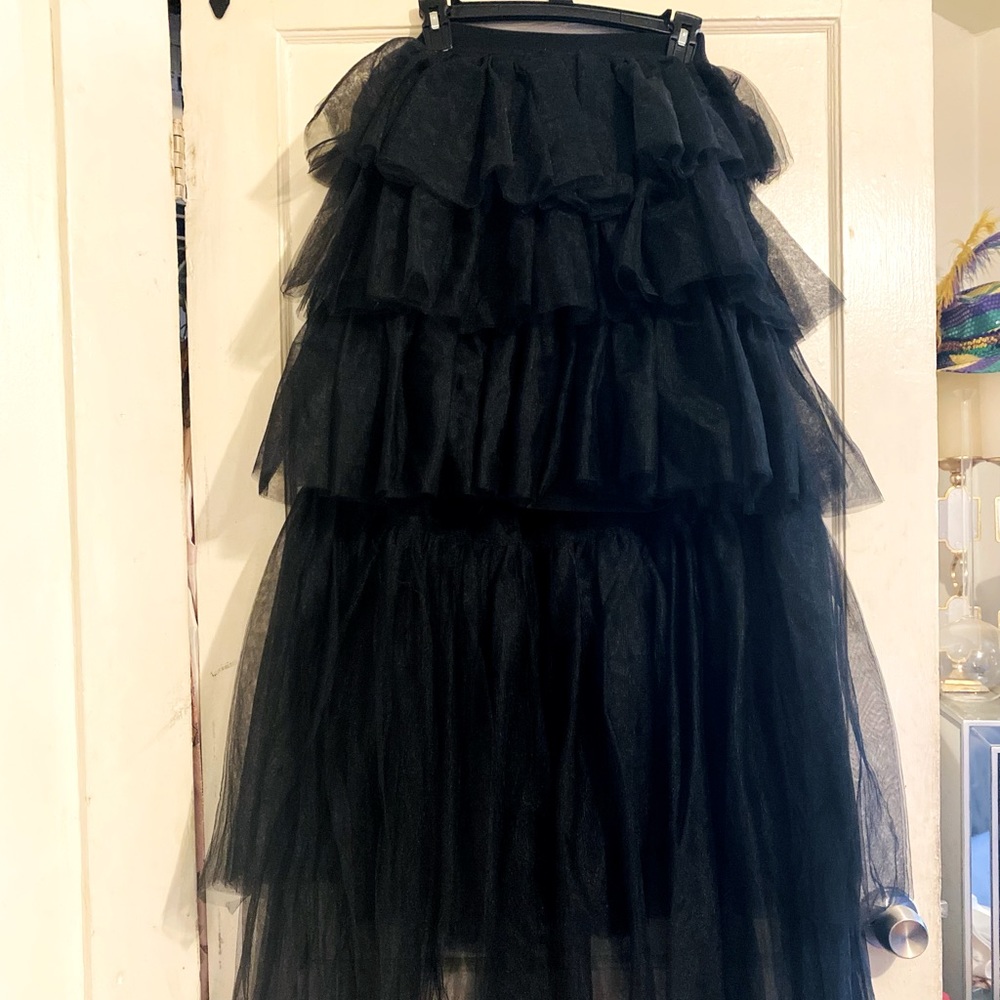 Black High Low Tulle Ruffle Skirt